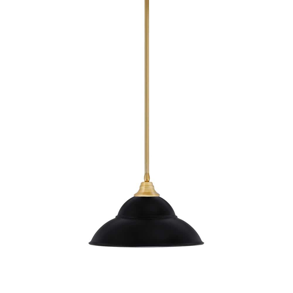 Sparta Watt Light New Age Brass Stem Pendant Light With Matte Black Metal Shade And Light