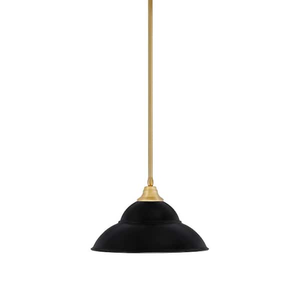 Unbranded Sparta 100-Watt 1-Light New Age Brass Stem Pendant Light with Matte Black Metal Shade and Light Bulb Not Included