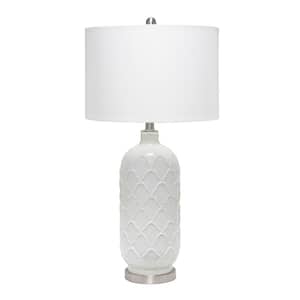 30 in. White Argyle Table Lamp with Fabric Shade
