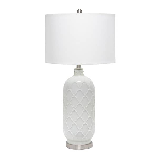 Lalia Home 30 in. White Argyle Table Lamp with Fabric Shade