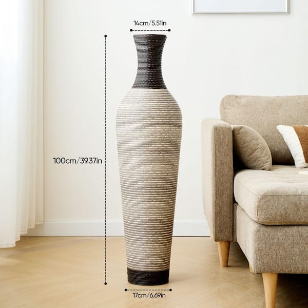 Seafuloy 39.4 in. Tall Black Gray Vinyl PVC Bottle Shaped Designer Floor Vase