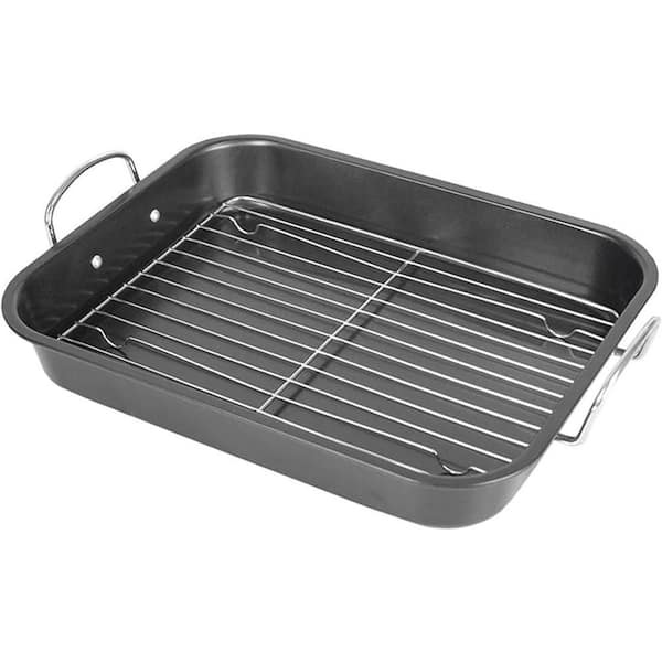 5 qt. Stainless Steel Non-Stick Roasting Pan with Rack and Handle, Heavy Duty Broiler Pan for Chicken, Veggies, Lasagna