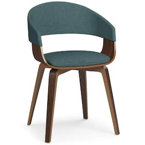 Lowell Mid Century Modern Bentwood Dining Chair in Light Turquoise Blue Linen Look Fabric