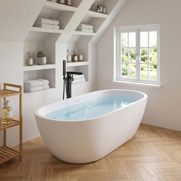 ANZZI Mone 59 in. x 29 in. Flat Bottom Freestanding Soaking