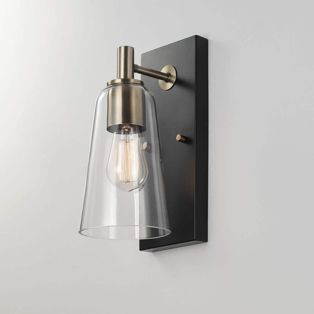 Brockton 5 in. 1-Light Matte Black Wall Sconce with Matte Brass Accent and Clear Glass Shade for Bedroom,Dining Room price history on PriceWatchPro