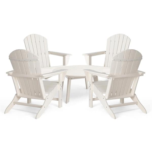 Glitzhome 4-Piece Outdoor Patio White HDPE Plastic Adirondack Chair and Coffee Table Set (5-Pack)