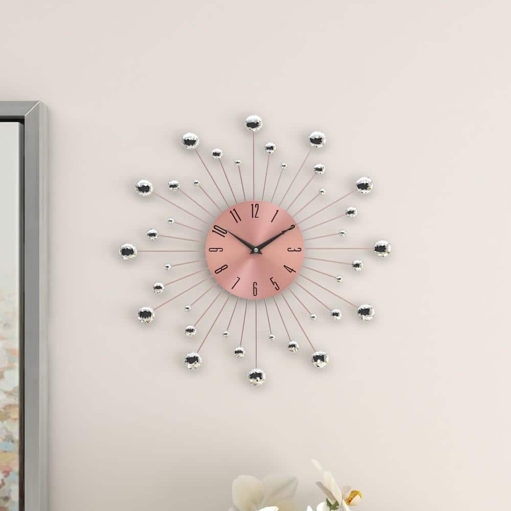 Copper Sunburst Wall Clock with Crystal Accents, 15"