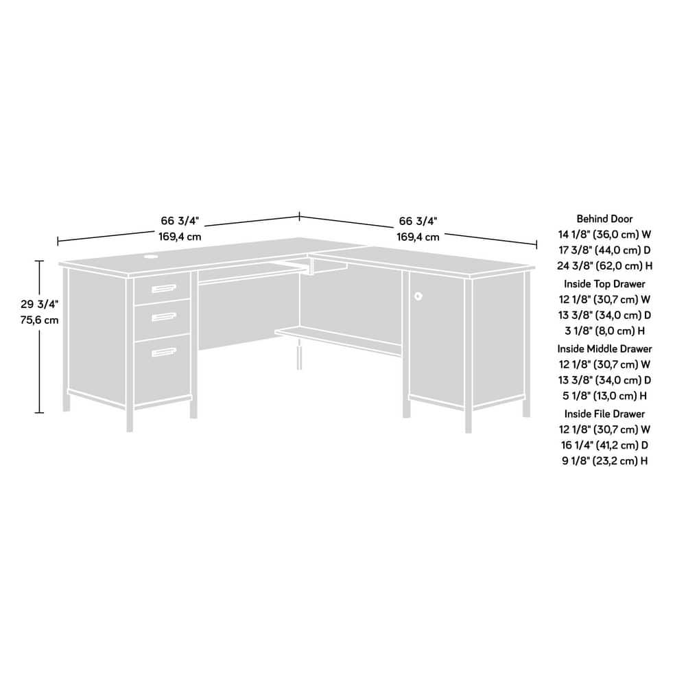 Natural Maple L-Shaped Computer Desk with Drawers and Keyboard Tray