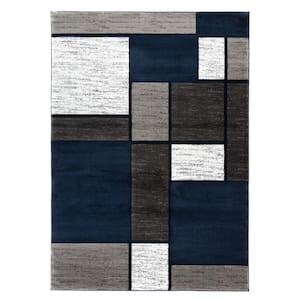Contemporary Modern Boxes Navy 3 ft. 3 in. x 5 ft. Indoor Area Rug