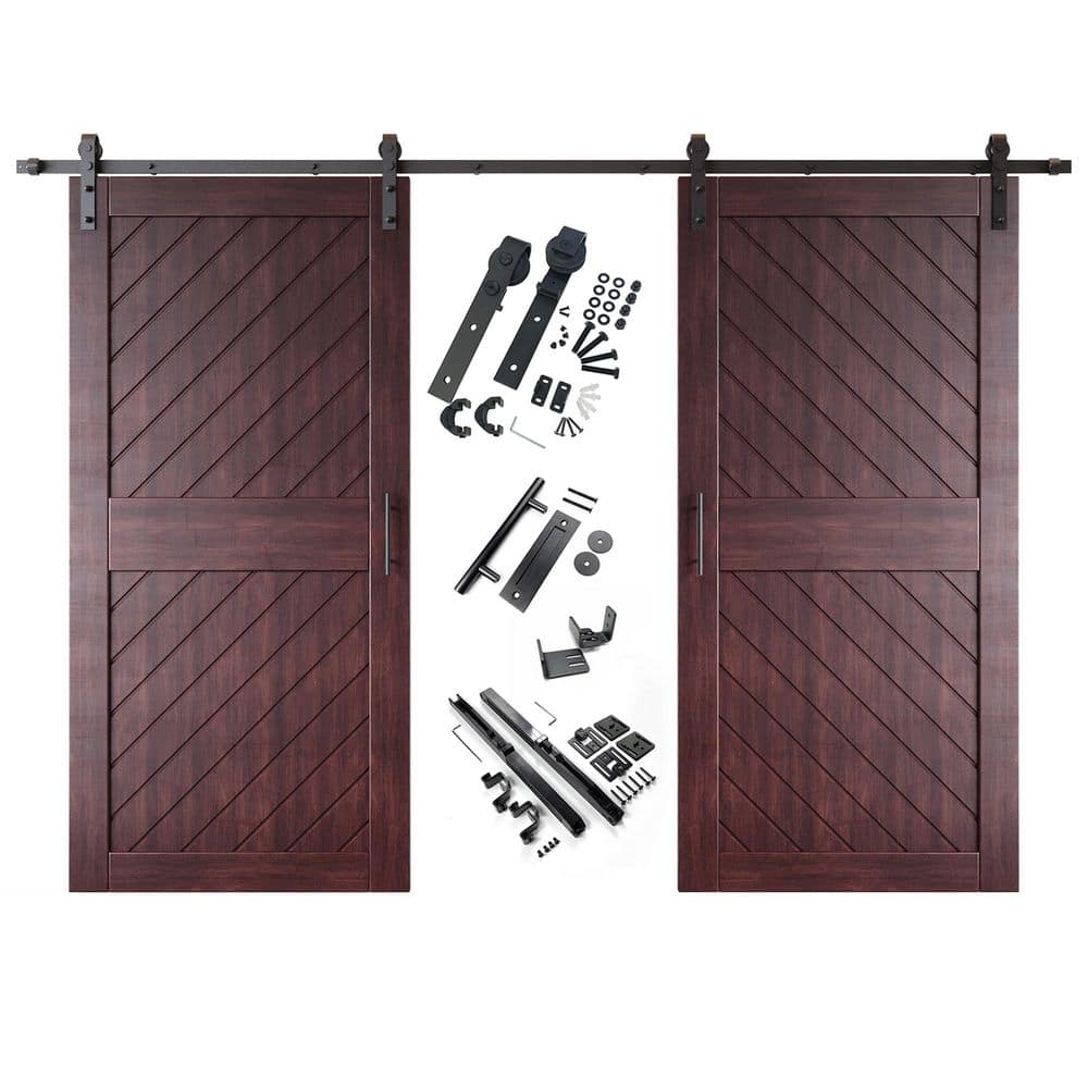 XT1 32 in. x 84 in. C-Panel Red Mahogany Slanted Stripe Design Double Pine Wood Sliding Barn Door with Hardware Kit price history on PriceWatchPro