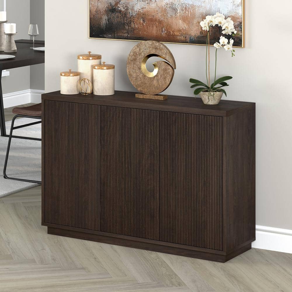 Alder Brown Rectangular Fluted Accent Table with Plinth Base