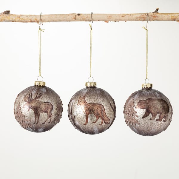 SULLIVANS 4 in. Brown Bear Moose Fox Ornament (Set of 3)