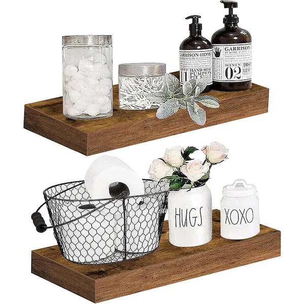 Cubilan 15.7 in. W x 6.7 in. D Rustic Brown Wood Decorative Wall Shelf Set of 2