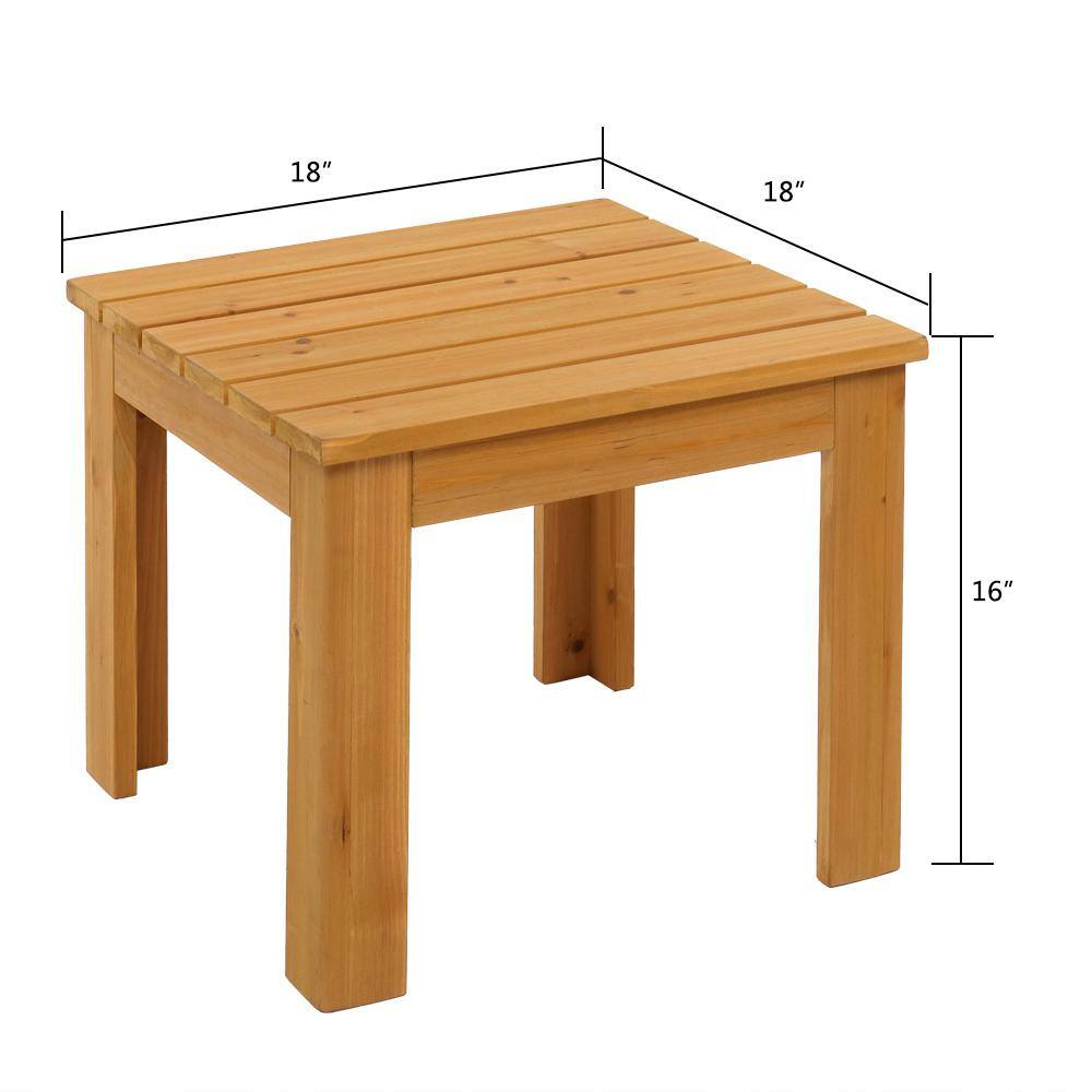 Natural Fir Wood Square Outdoor End Table