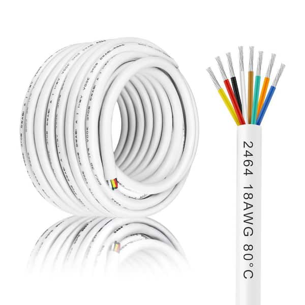 Vrbgify 50 ft. 18-Gauge 8-Conductor White Stranded Thermostat Wire PVC Low Voltage Cable for LED Lighting