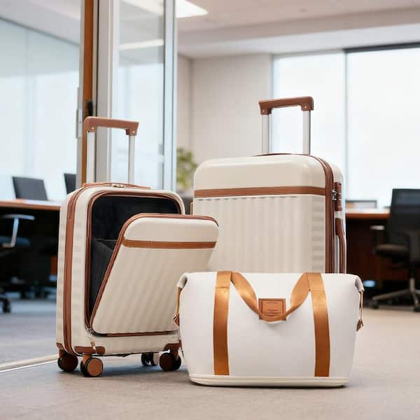 Merax 3 Bags 3-Piece Brown and White Expandable ABS Hardshell 20