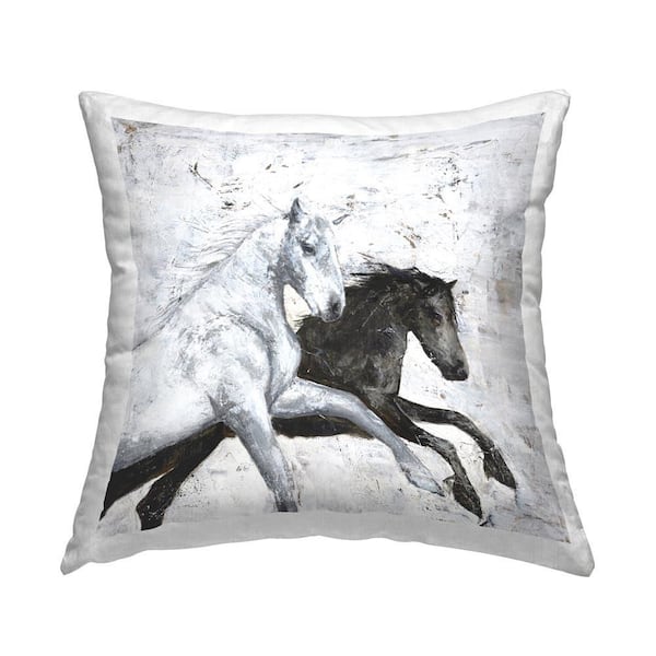 Stupell Industries Galloping Rustic Horses Black Abstract Polyester 18 in. x 18 in. Throw Pillow