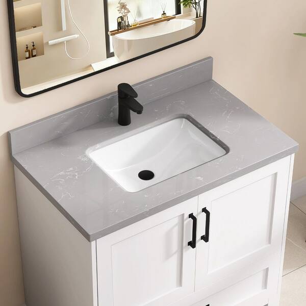 Zeafive 30 in. W x 22 in. D Cultured Marble White Rectangular
