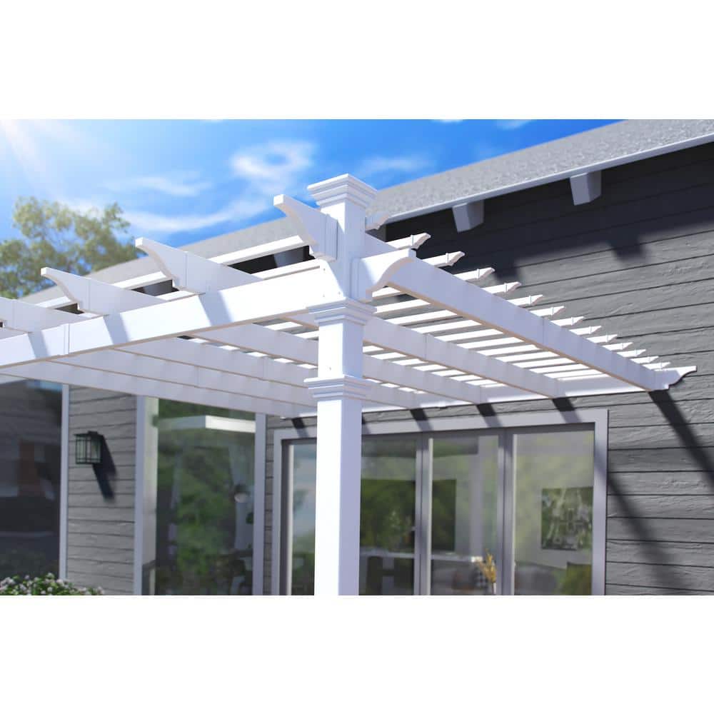 Freemont 12' x 12' White Vinyl Pergola with Flat Canopy