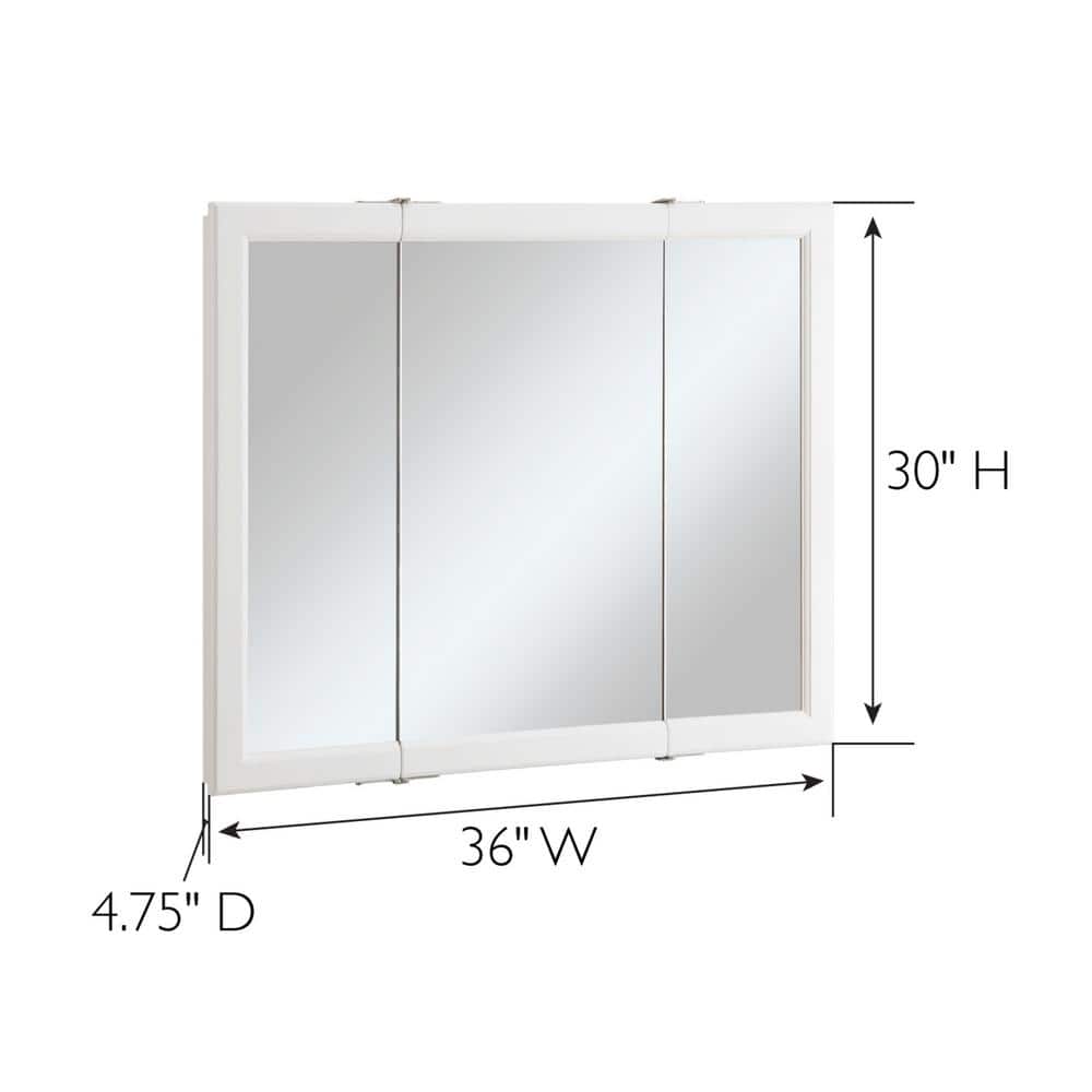 Wyndham White Tri-View 36'' Surface Mount Medicine Cabinet