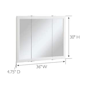 Wyndham 36 in. W x 30 in. H x 4-3/4 in. D Framed Tri-View Surface-Mount Bathroom Medicine Cabinet in White Semi-Gloss