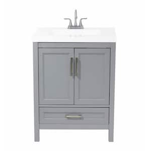 Salerno 25 in. Bath Vanity in Grey with Cultured Marble Vanity Top in White with White Basin