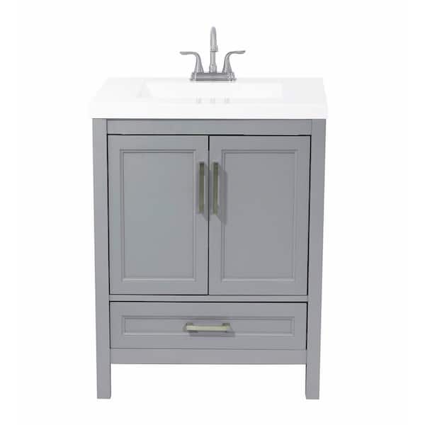 Amluxx Salerno 25 in. Bath Vanity in Grey with Cultured Marble Vanity Top in White with White Basin