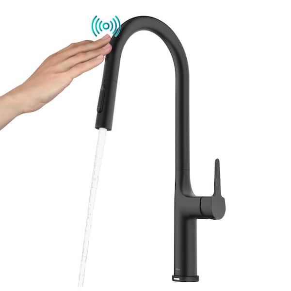 KRAUS Oletto Single Handle Touch Pull Down Sprayer Kitchen Faucet in Matte Black