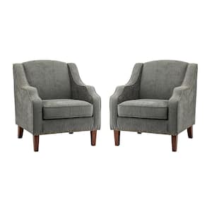 Mornychus Grey Streamlined Armchair with Nailhead Trim and Removable Cushion (Set of 2)