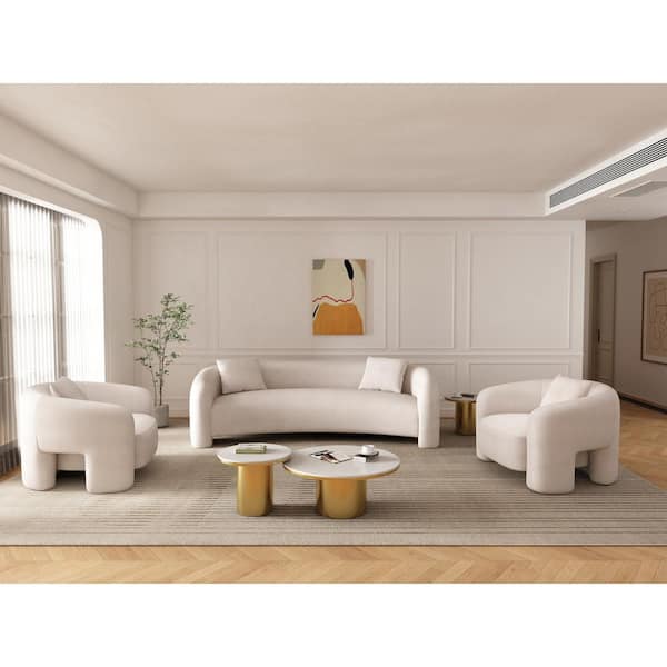 Manhattan Comfort Sylvia 3-Piece Modern Glam Angora Tweed Upholstered Sofa and Accent Chair Living Room Set