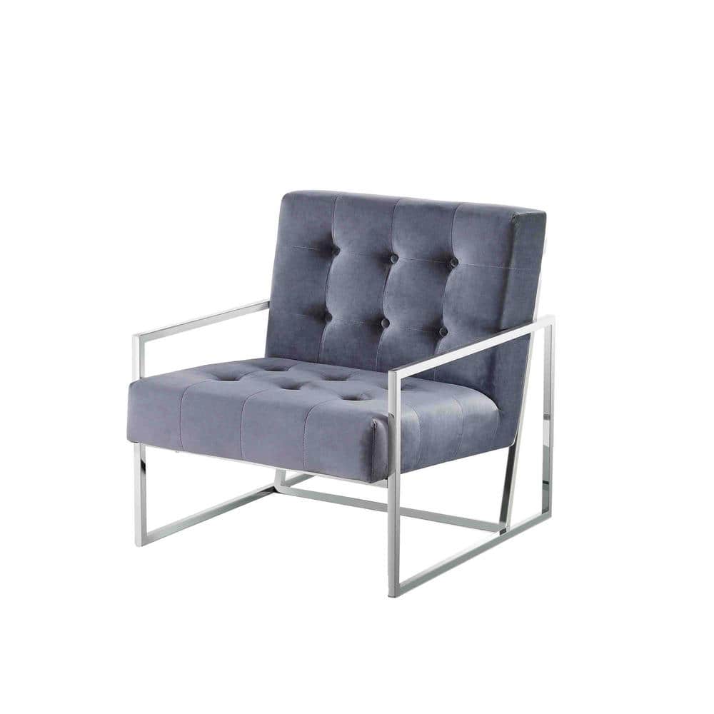 Royal Flare 31.5" Gray Velvet & Silver Stainless Steel Accent Chair