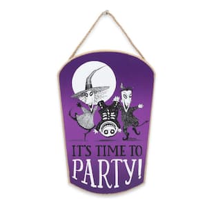 8 in. Purple The Nightmare Before Christmas It's Time to Party Lock, Shock, & Barrel Halloween Hanging Wood Wall Decor