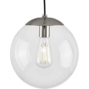 Atwell 1-Light Brushed Nickel Clear Glass Globe Modern Medium Pendant Hanging Light