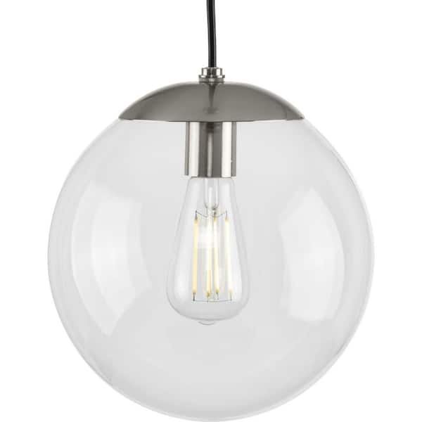 Progress Lighting Atwell 1-Light Brushed Nickel Clear Glass Globe Modern Medium Pendant Hanging Light