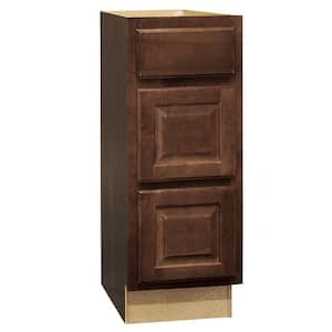 Hampton 12 in. W x 21 in. D x 34.5 in H Assembled Bathroom 3-Drawer Base Cabinet in Cognac