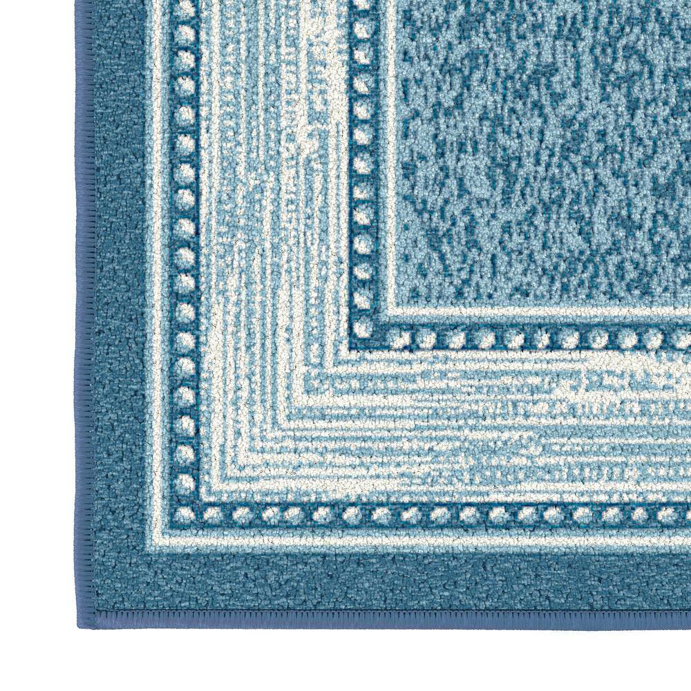 Blue and Gray Synthetic Non-Slip Rectangular Area Rug