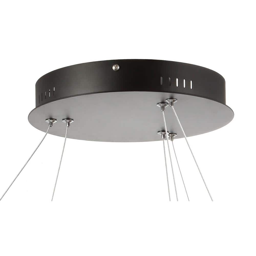 Brice 24" Matte Black Chrome-Lined Modern LED Pendant Chandelier