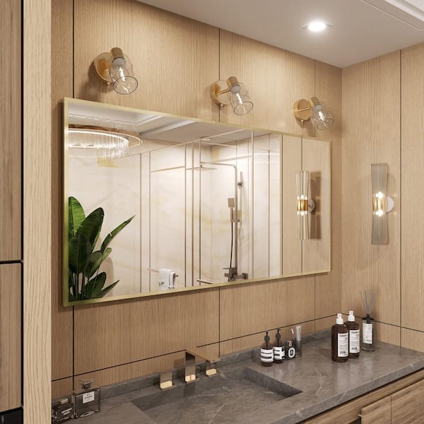 72 in. W x 36 in. H Rectangle Aluminum Framed Wall Bathroom Vanity Mirror in Brushed Gold
