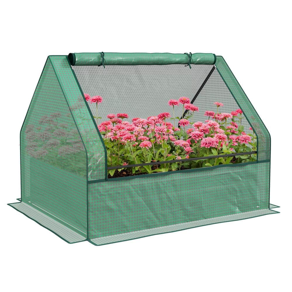 Outsunny 49.25 in. L x 37.5 in.  W x 36.25 in. H PE, Steel Green and Silver Mini Greenhouse with Planter Box