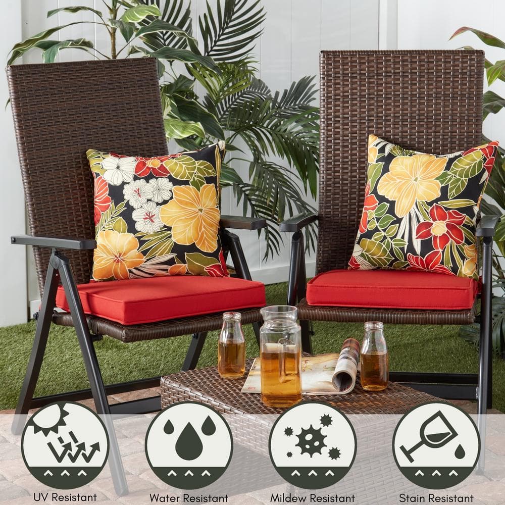 Aloha Black Floral 17" Square Outdoor Throw Pillow Set
