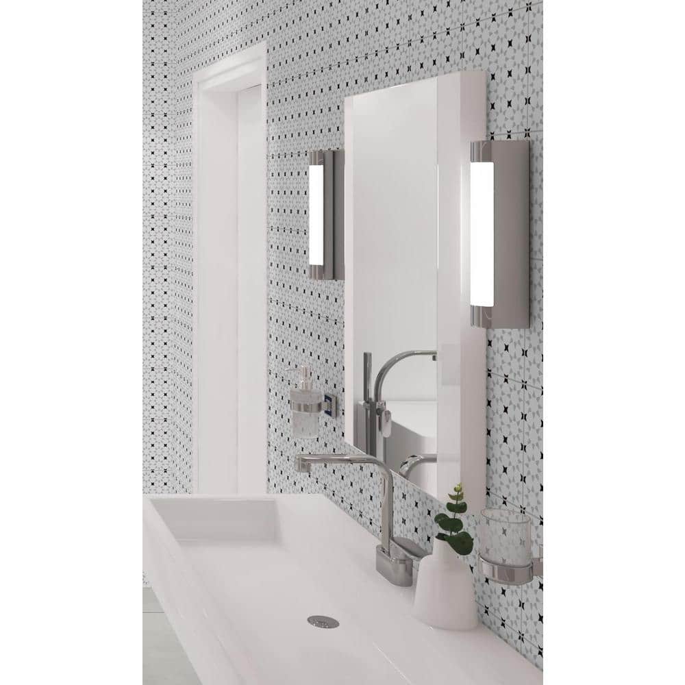 Bliss 8" Black and White Porcelain Patterned Tile