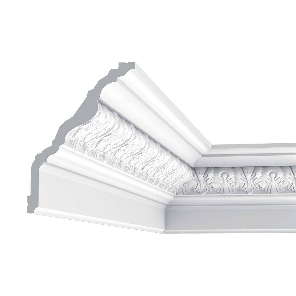Primed White Polyurethane Crown Moulding with Acanthus Leaves