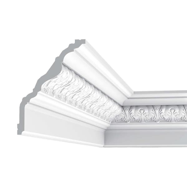 ORAC DECOR 6-7/8 in. x 5-1/8 in. x 78-3/4 in. Acanthus Leaves and Beads Primed White Polyurethane Crown Moulding