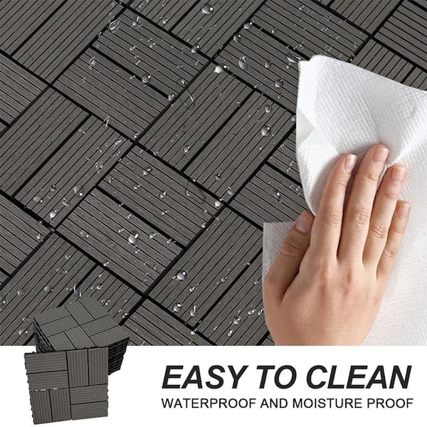 Afoxsos 1 ft. x 1 ft. Dark Grey Plastic Composite Deck Tiles Set, All-Weather for Indoor and Outdoor (20-Pack)