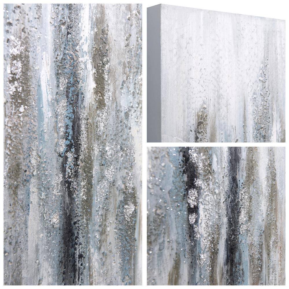 Silver Echoes Textured Hand Painted Frameless Canvas Wall Art