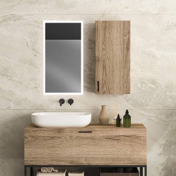 Dreamwerks 18 in. W x 30 in. H Rectangular Aluminum LED Medicine Cabinet with Mirror and Magnifying Glass