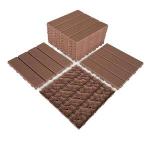 12 in. x 12 in. Outdoor Plastic Square Interlocking Deck Tiles Waterproof Patio Deck Tiles in Dark Brown (Pack of 44)