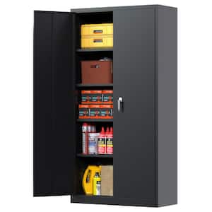 Black Locking Metal Storage Cabinet with 4 Adjustable Shelves