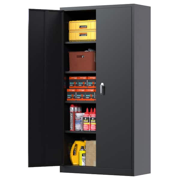 Aobabo Black Locking Metal Storage Cabinet with 4 Adjustable Shelves