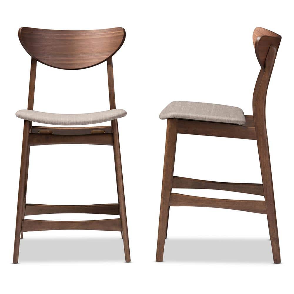 Latina Light Grey Fabric Walnut Wood Counter Stool Set